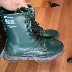 VIRON 1992 Lace Up Ankle Boots Combat Boots Platform 46 Green Apple Faux Leather